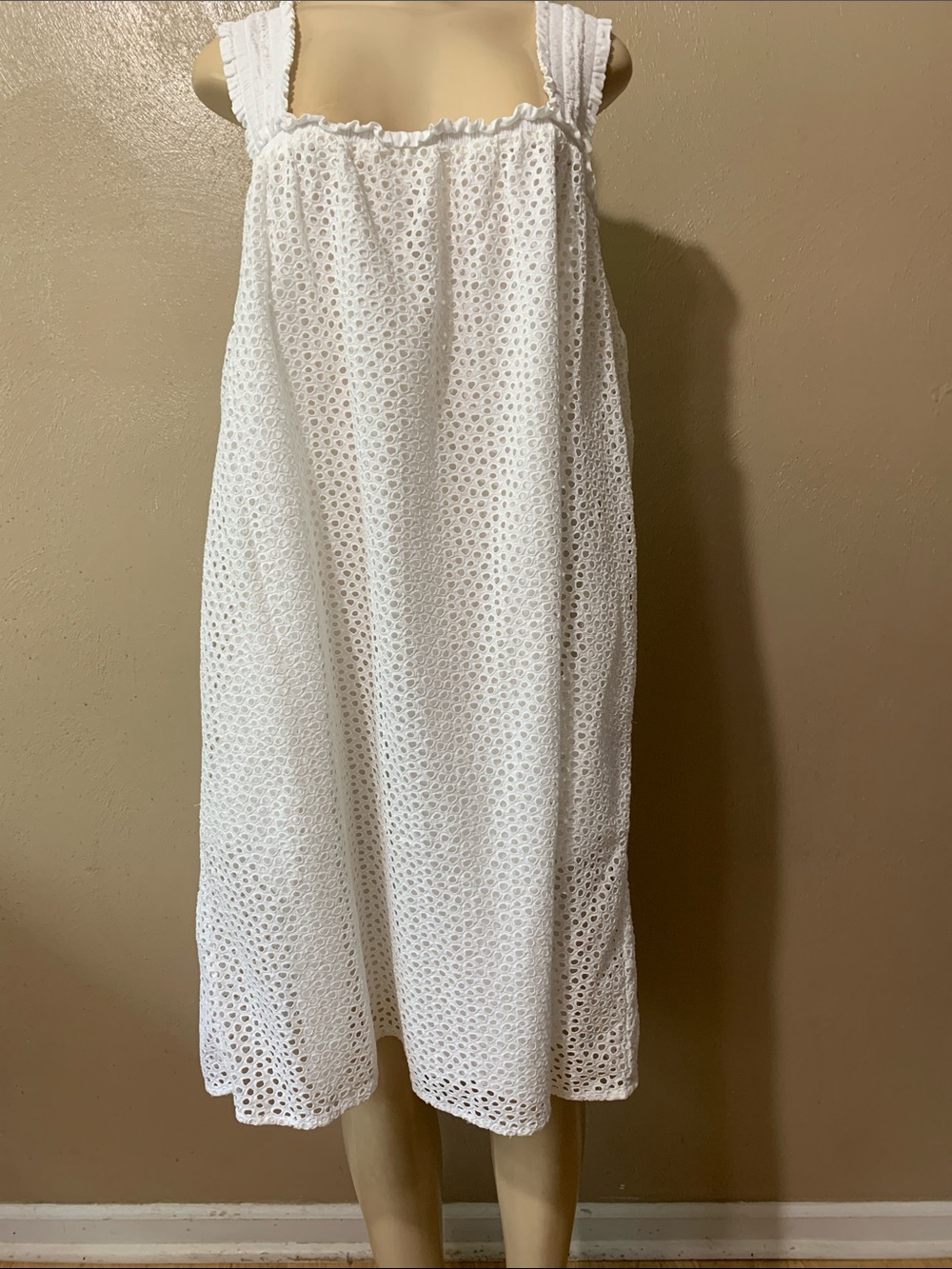 Everlane size XL White Lace Eyelet Midi Dress-with Ruffled Straps Pockets